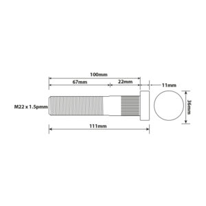 WHEEL BOLT M22X1.5MM 100MM UH ISO TWIN