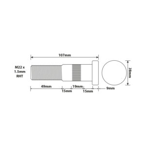 WHEEL STUD M22X1.5 RHT 98MM UH ISO SINGLE/TWIN WHEEL