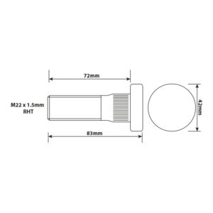 WHEEL STUD M22X1.5 RHT 72MM UH