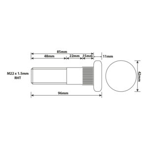 WHEEL STUD M22X1.5 RHT 85MM UH