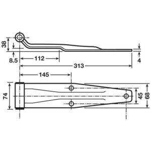 Hinge Assembly - 3 Hole Rear Door, 74mm, Steel/Zinc Plated