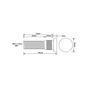 WHEEL STUD M22X1.5 RHT 76MM UH ISO TWIN/SINGLE WHEEL
