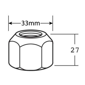 WHEEL NUT 7/8" RH D=27MM AF=33MM