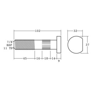 WHEEL BOLT 7/8"BSF RH TWIN