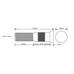 WHEEL STUD M22X1.5 RHT 88MM UH ISO SINGLE WHEEL