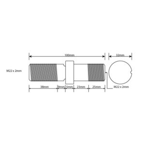 WHEEL STUD M22X2 RHT 100MM SINGLE WHEEL