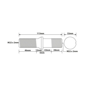 WHEEL STUD M22X2 RHT 113MM TWIN WHEEL