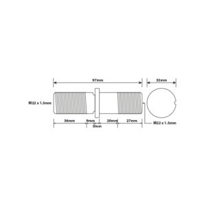 WHEEL STUD M22X1.5 RHT 97MM ISO SINGLE