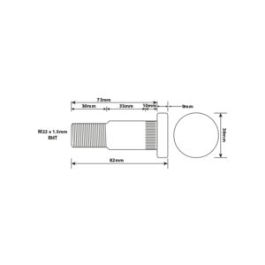 WHEEL STUD M22X1.5 73MM UH RH ISO SINGLE C/F