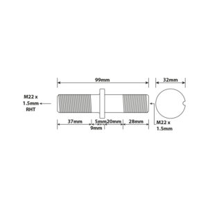 WHEEL STUD M22X1.5 RHT 100MM SINGLE WHEEL