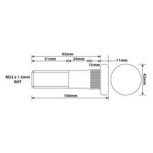 WHEEL STUD M22X1.5 RHT 95MM UH
