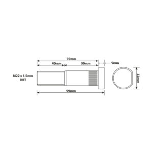 WHEEL STUD M22X 1.5 RHT 90MM UH