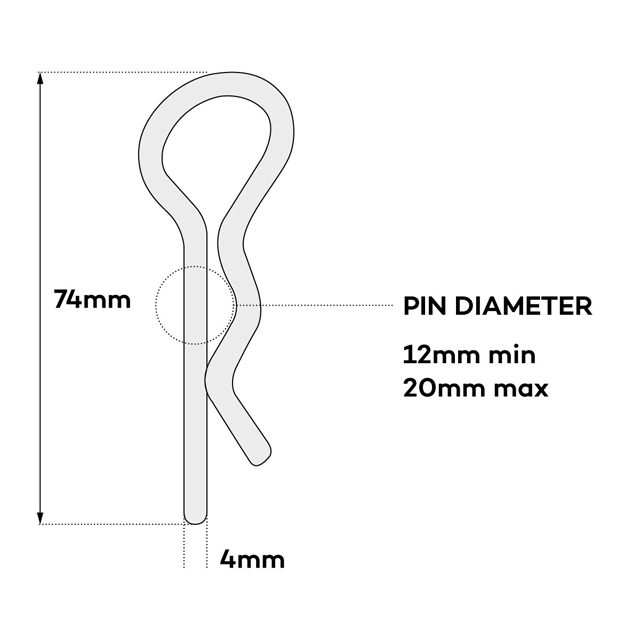 SPRING COTTER R CLIP FOR 12 - 20MM PIN