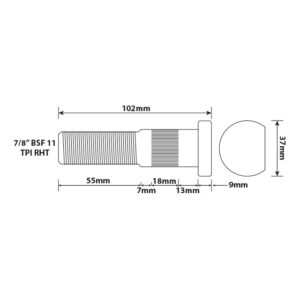 WHEEL BOLT M22X1.5 93MM UH SINGLE ALUM WHEEL