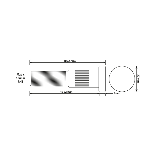 WHEEL BOLT M22 X 1.5 100MM UH ALUM TWIN WHEELS