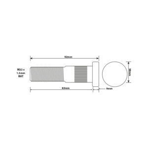 WHEEL BOLT M22 X 1.5 83MM UH ALUM SINGLE WHEELS