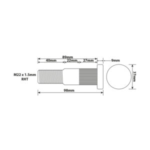 WHEEL STUD M22X1.5 ISO TWIN 89MM UH