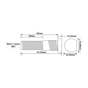 WHEEL BOLT M22 X 1.5 83MM UH / 93MM OVERALL