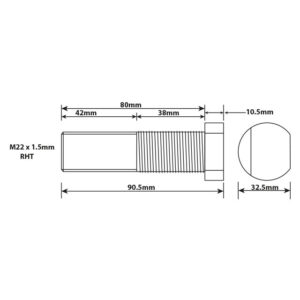 WHEEL STUD M22X1.5 RHT 80MM UH