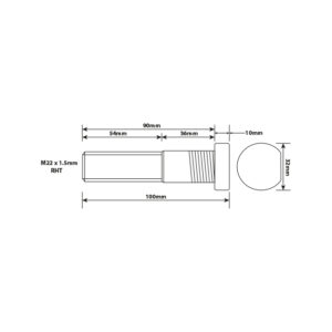 WHEEL STUD M22X1.5 RHT 85MM UH
