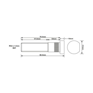 WHEEL STUD M22X1.5 RHT 70MM UH