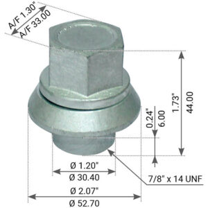 SLEEVED WHEEL NUT 7/8"-14UNF 44MM HIGH TO SUIT VOLVO