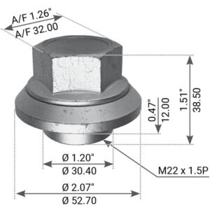 SLEEVED WHEEL NUT M22X1.5 38MM HIGH TO SUIT IVECO