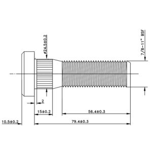 Wheel Stud 7/8"X11BSF RHT 77MM UH