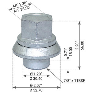 SLEEVED WHEEL NUT 7/8"-11BSF 56MM HIGH TO SUIT SCANIA