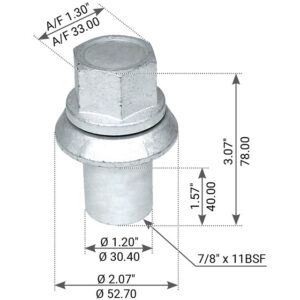 SLEEVED WHEEL NUT 7/8"-11BSF 78MM HIGH TO SUIT SCANIA