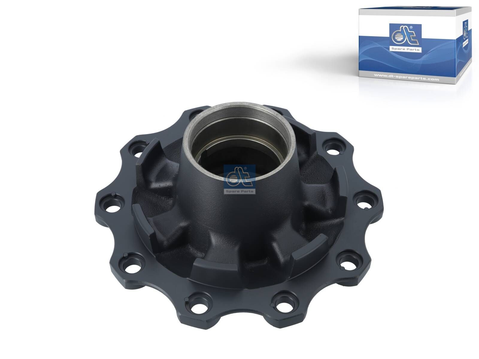 DT Spare Parts 10.10375 Wheel hub, without bearings, d1: 120 mm, d2: 150 mm, D: 380 mm, 10 bores, b: 22 mm, P: 335 mm, M125 x 2, H: 205 mm