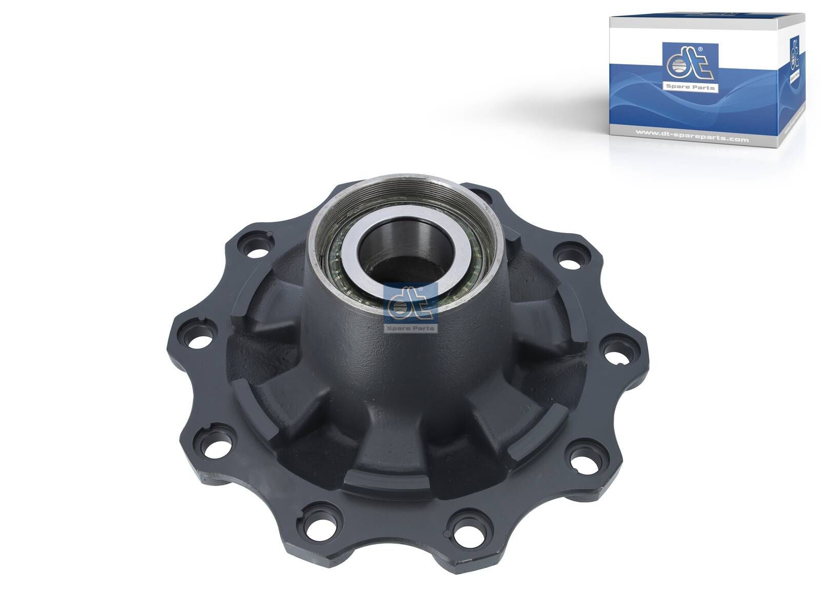DT Spare Parts 10.10432 Wheel hub, with bearing, d1: 120 mm, d2: 150 mm, D: 380 mm, 10 bores, b: 22 mm, P: 335 mm, M125 x 2, H: 205 mm