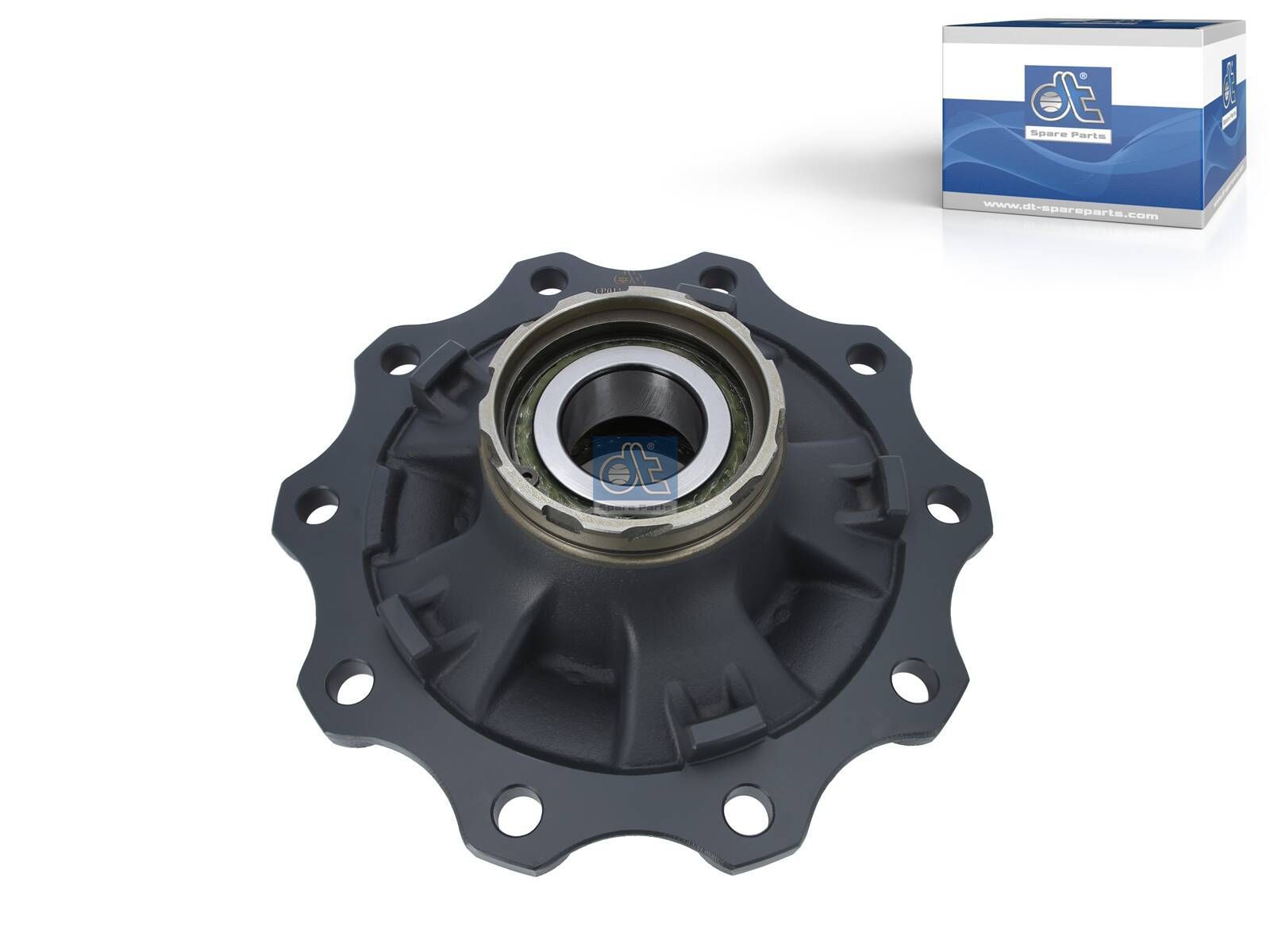 DT Spare Parts 10.10434 Wheel hub, with bearing, d1: 120 mm, d2: 150 mm, D: 380 mm, 10 bores, b: 22 mm, P: 335 mm, H: 180 mm