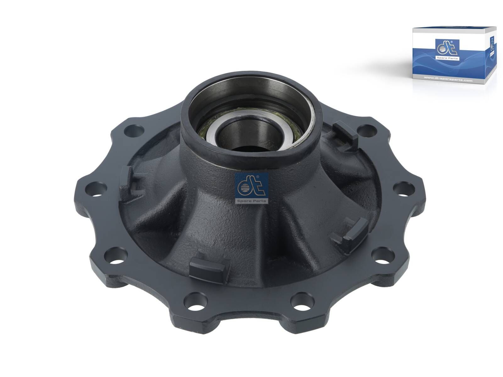 DT Spare Parts 10.10435 Wheel hub, without bearings, d1: 120 mm, d2: 150 mm, D: 380 mm, 10 bores, b: 22 mm, P: 335 mm, M135 x 2, H: 187 mm