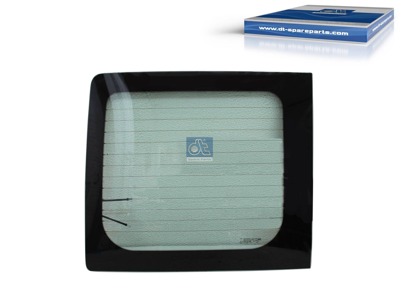 DT Spare Parts 13.84050SP Rear window, left, tinted green, wooden box
