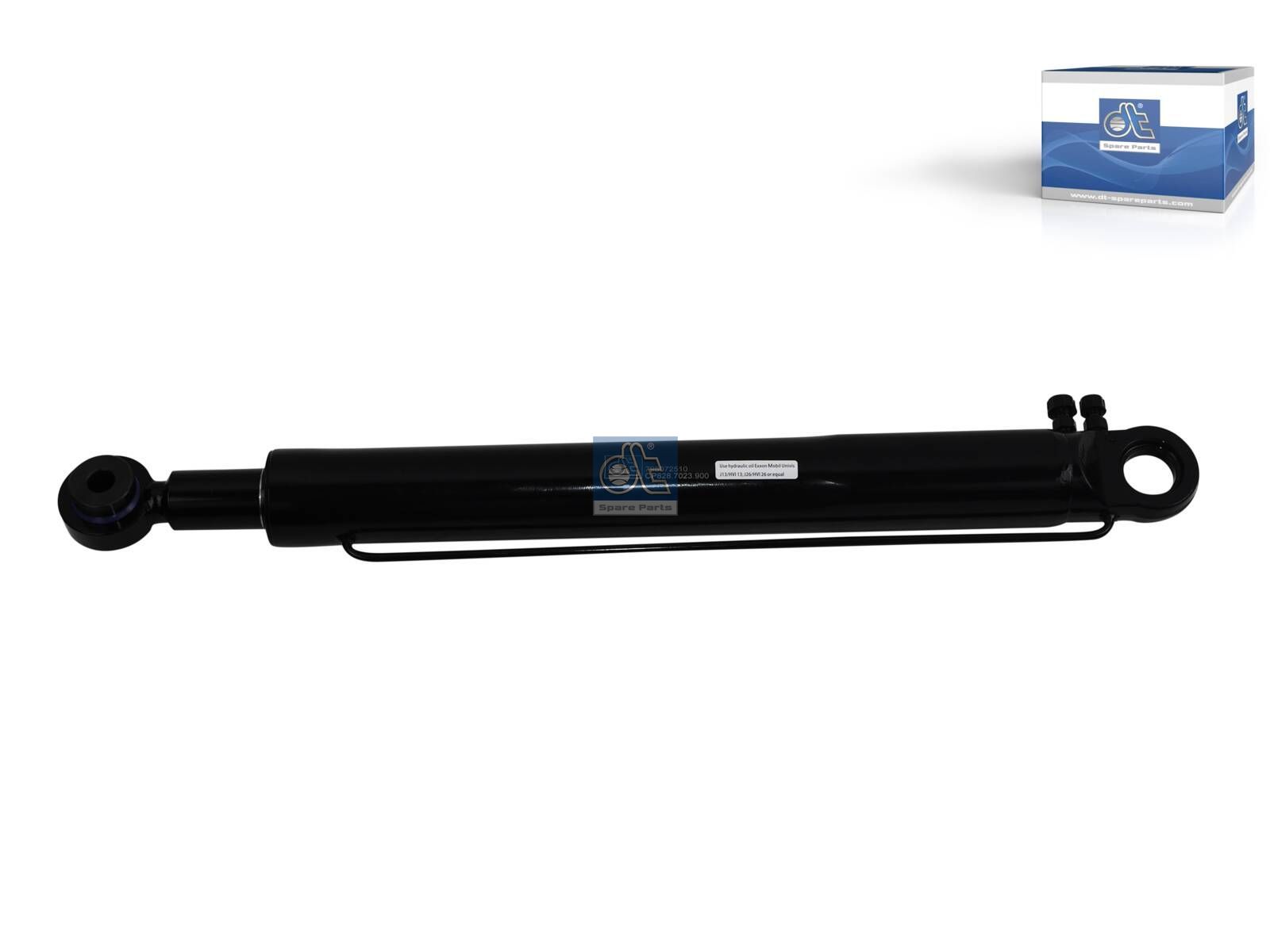 DT Spare Parts 1.23900 Cabin tilt cylinder, D1: 38 mm, D2: 60 mm, b1: 16.2 mm, b2: 32.5 mm, M14 x 1,5, M12 x 1,5, L: 650 mm, 250 bar, Ls: 390 mm