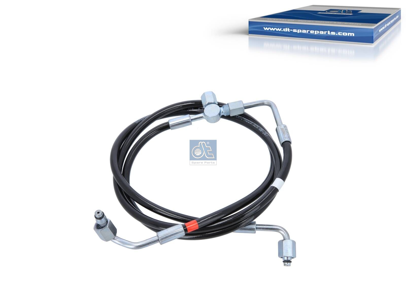 DT Spare Parts 1.28154 Hose line, cabin tilt, D: 8.5 mm, M12 x 1,5, M12 x 1,5, M12 x 1,5, L1: 1740 mm, L2: 900 mm, 362 bar