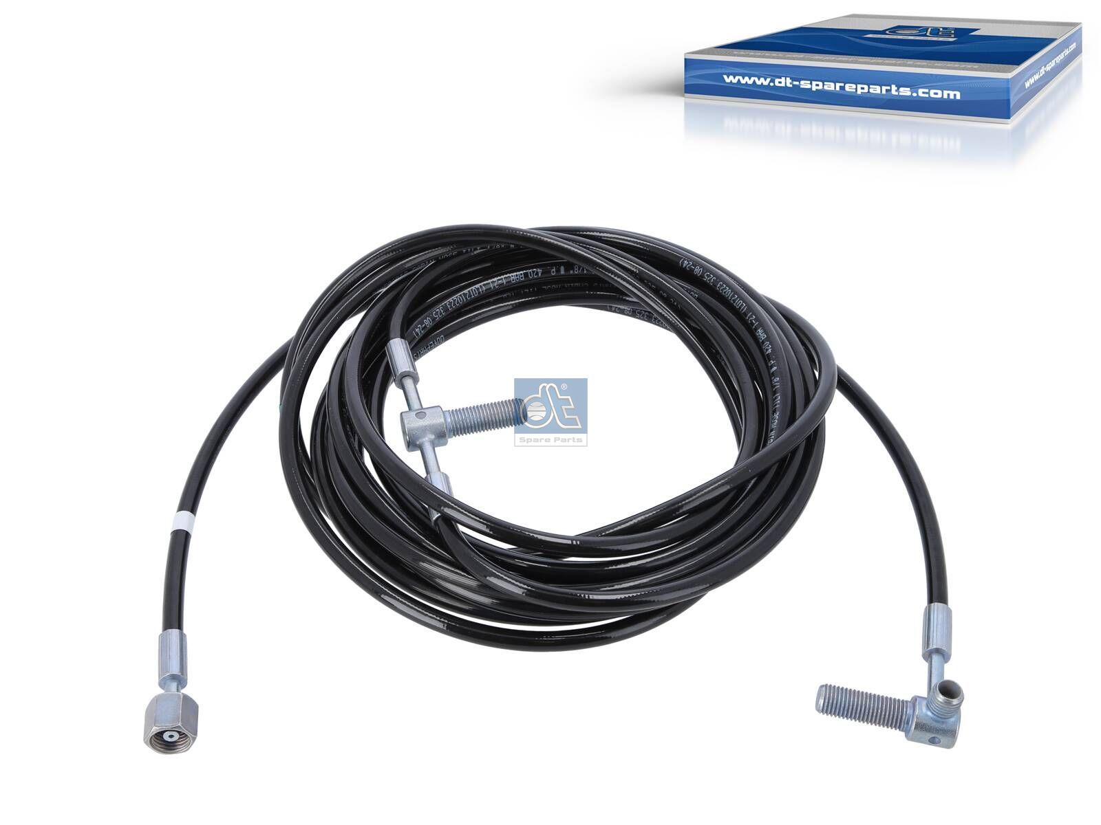 DT Spare Parts 1.28218 Hose line, cabin tilt, D: 8.5 mm, M12 x 1,5, M14 x 1,5, L: 6775 mm, L1: 2690 mm, L2: 4090 mm, 420 bar