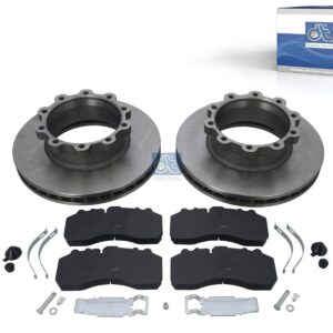 DT Spare Parts 1.35035 Brake disc kit, with linings, D: 430 mm, 10 bores, P: 237 mm, M16 x 1,5, H: 131 mm, S: 45 mm, s: 37 mm