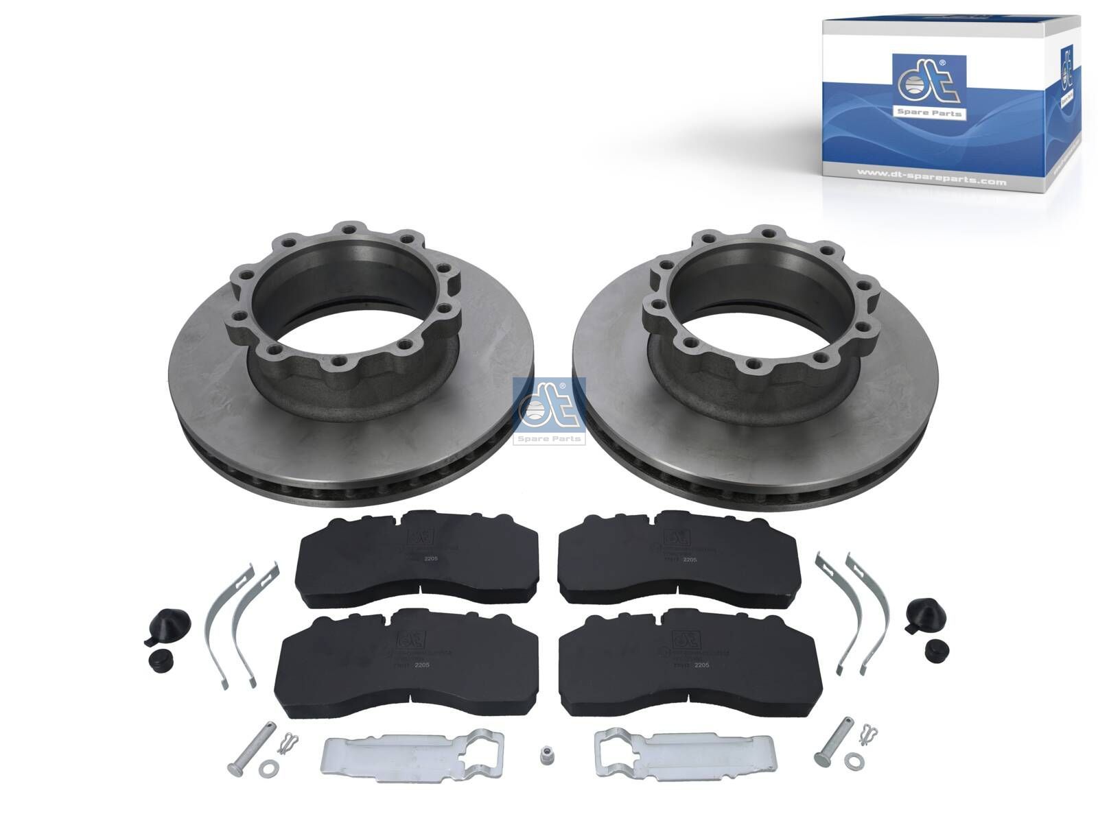 DT Spare Parts 1.35035 Brake disc kit, with linings, D: 430 mm, 10 bores, P: 237 mm, M16 x 1,5, H: 131 mm, S: 45 mm, s: 37 mm