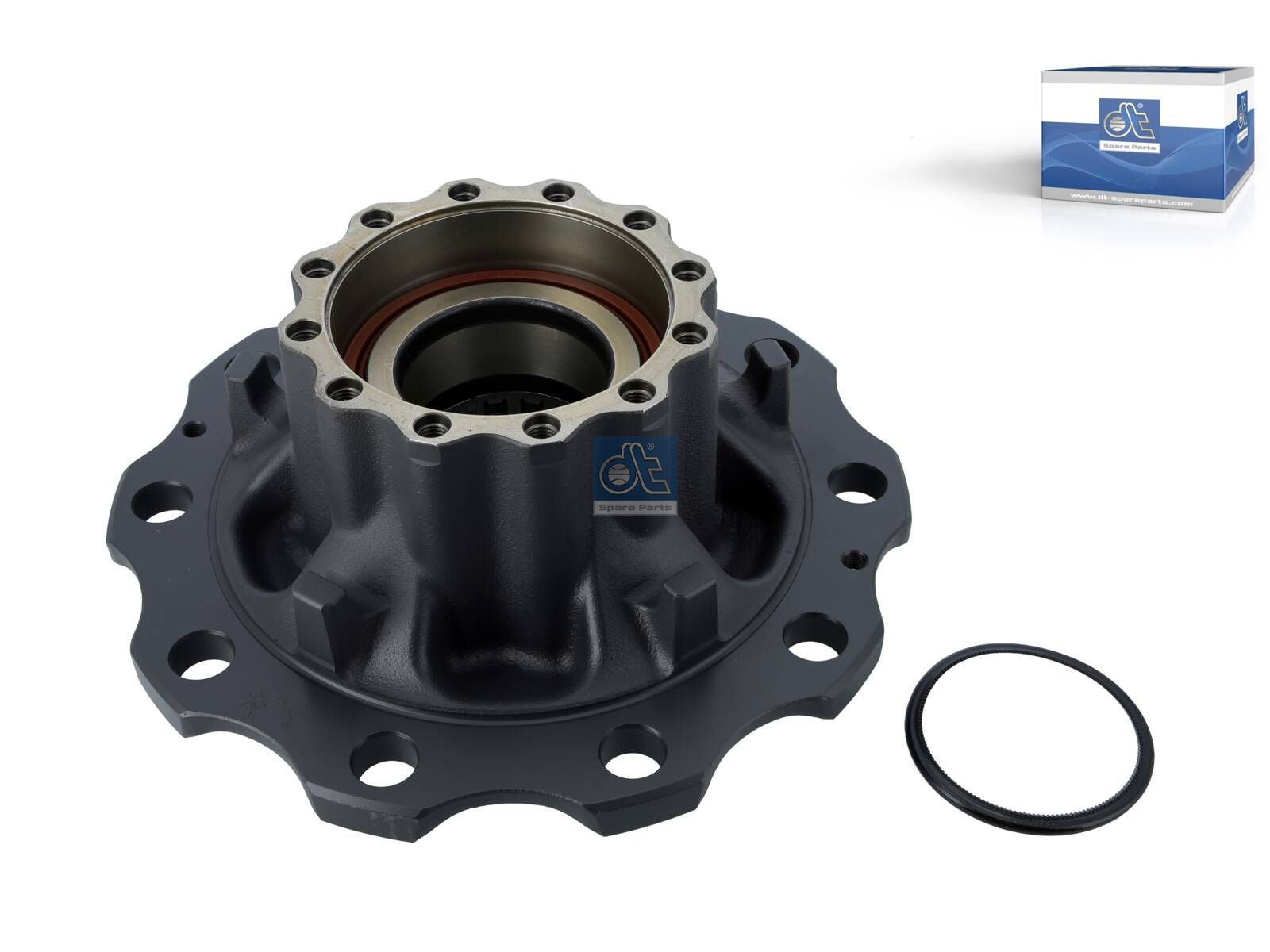 DT Spare Parts 2.65239 Wheel hub, with bearing, d1: 148 mm, d2: 148 mm, D: 384 mm, 10 bores, b: 27.2 mm, H: 192 mm