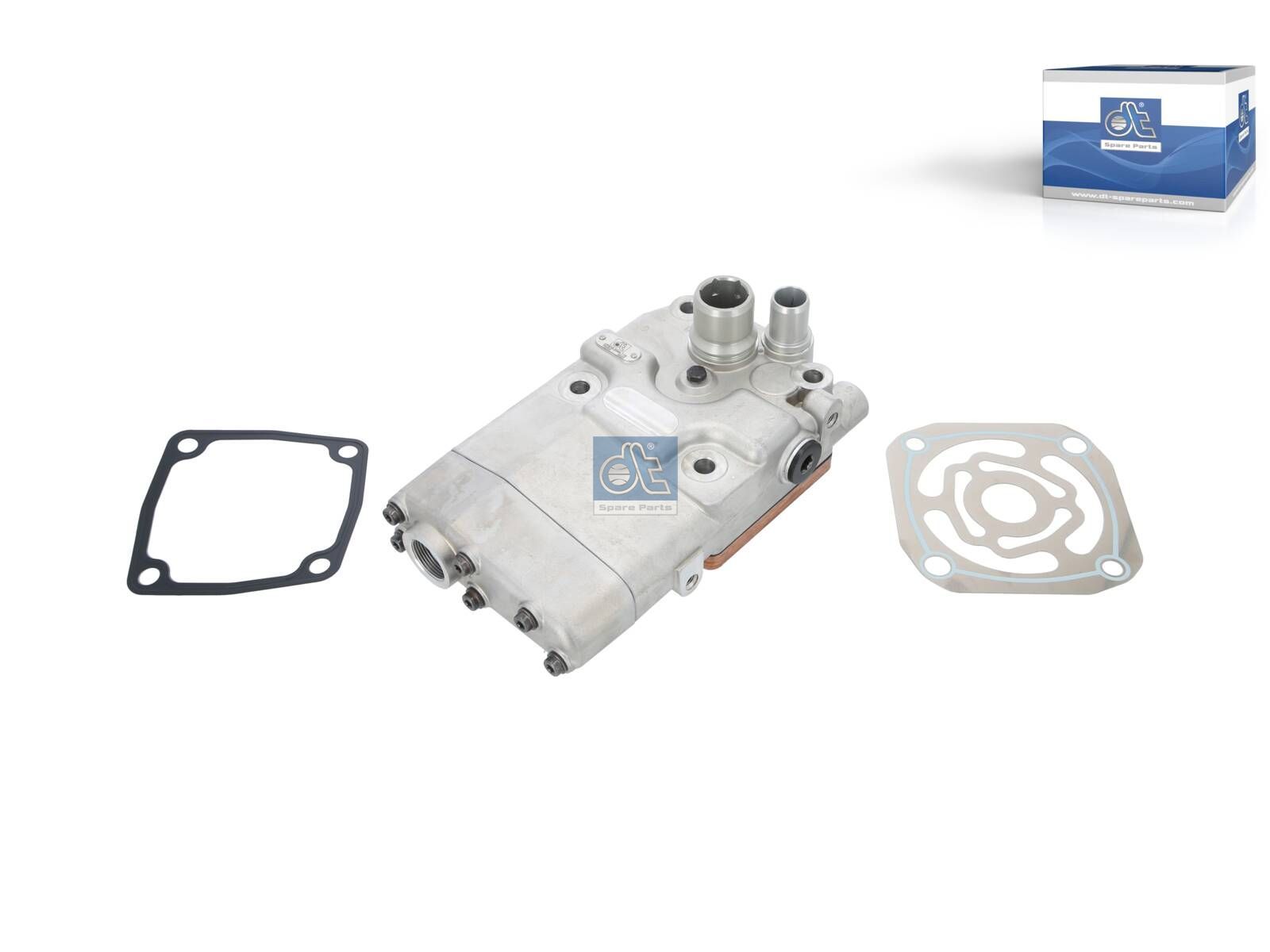 DT Spare Parts 4.64718 Cylinder head, compressor, with valve plate, L: 247 mm