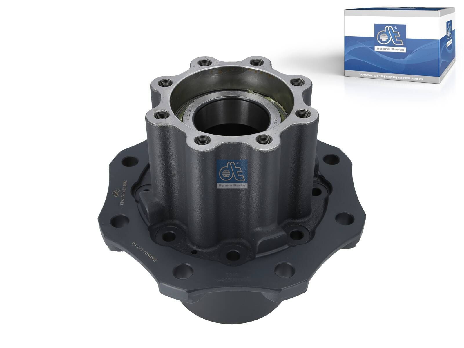 DT Spare Parts 4.67802 Wheel hub, with bearing, d1: 130 mm, d2: 150 mm, D: 320 mm, 8 bores, b: 20 mm, H: 290 mm