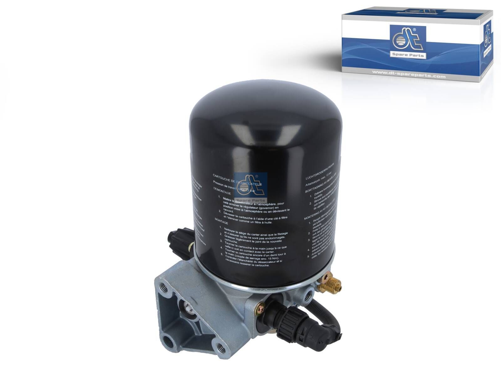 DT Spare Parts 4.69830 Air dryer, with heating unit, M16 x 1,5, M22 x 1,5, max. 13 bar, Po: 14.5 bar, with port 4/25