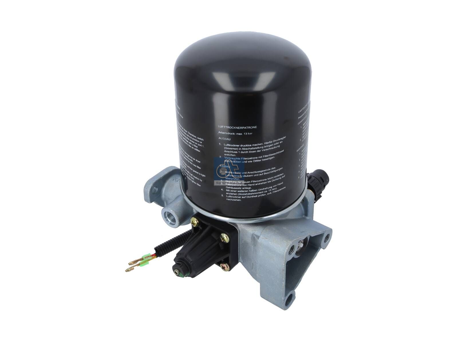 DT Spare Parts 4.69830 Air dryer, with heating unit, M16 x 1,5, M22 x 1,5, max. 13 bar, Po: 14.5 bar, with port 4/25