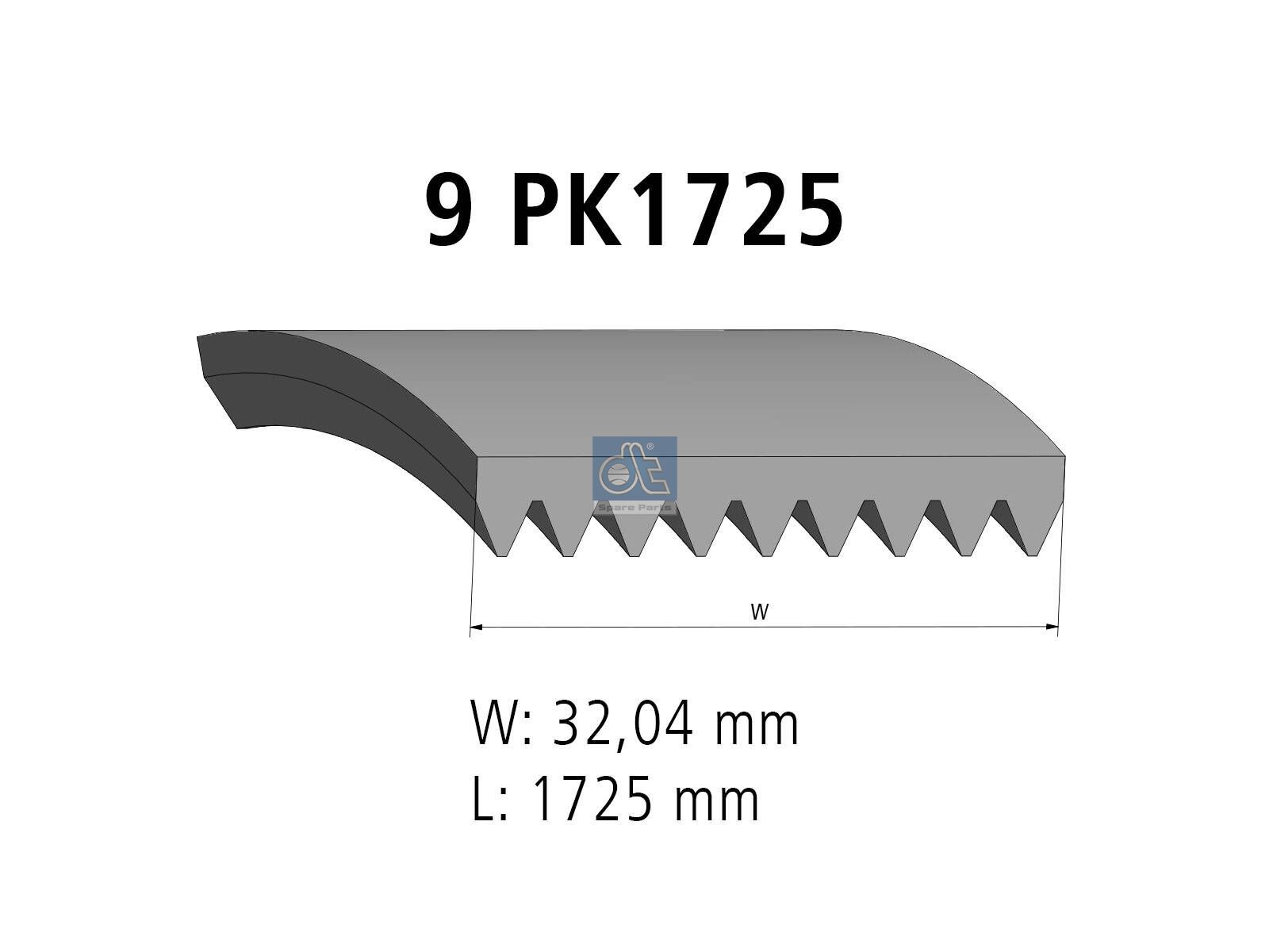 DT Spare Parts 3.34317 Multiribbed belt, 9 PK, L: 1725 mm, W: 32 mm, 9PK1725