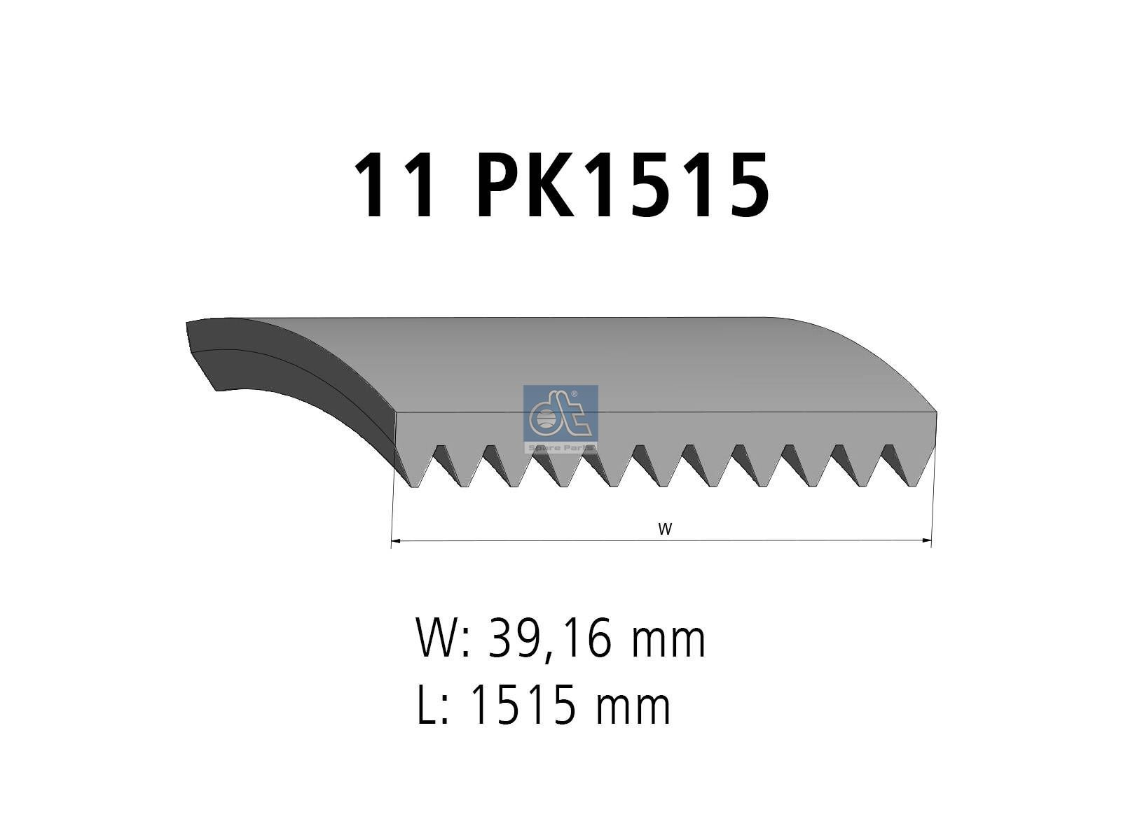 DT Spare Parts 3.34328 Multiribbed belt, 11 PK, L: 1515 mm, W: 39.2 mm, 11PK1515