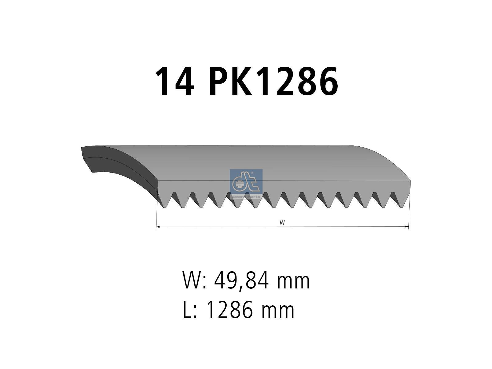 DT Spare Parts 3.34336 Multiribbed belt, 14 PK, L: 1286 mm, W: 49.8 mm, 14PK1286