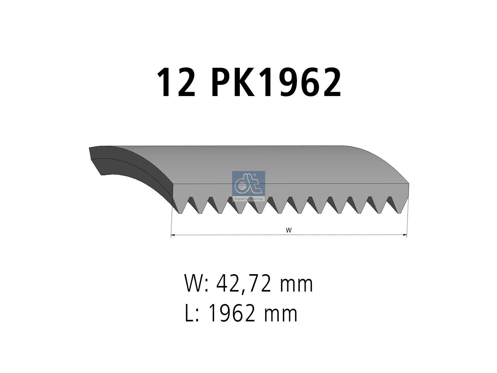 DT Spare Parts 3.34340 Multiribbed belt, 12 PK, L: 1962 mm, W: 42.7 mm, 12PK1962
