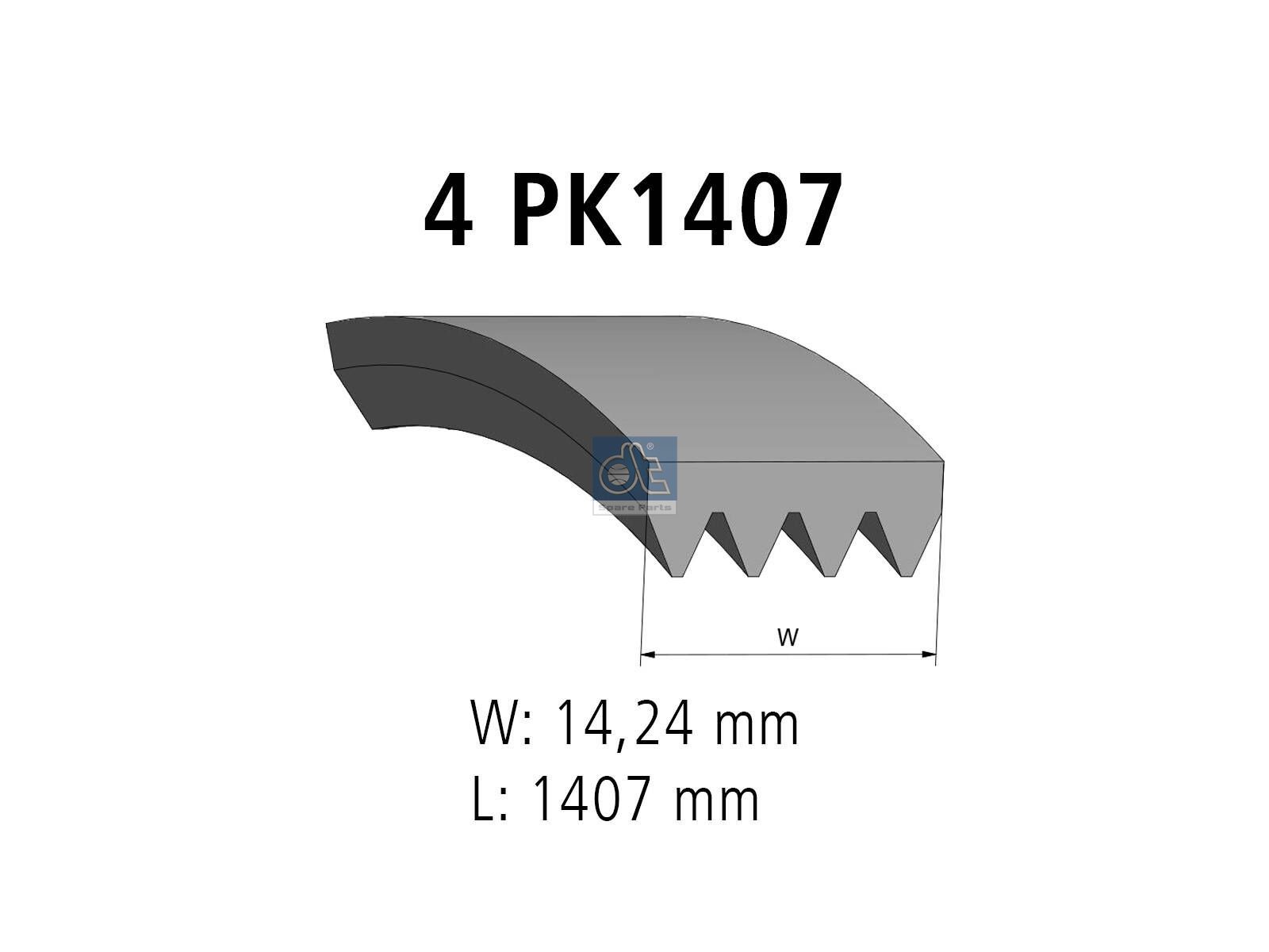 DT Spare Parts 3.34351 Multiribbed belt, 4 PK, L: 1407 mm, W: 14.2 mm, 4PK1407